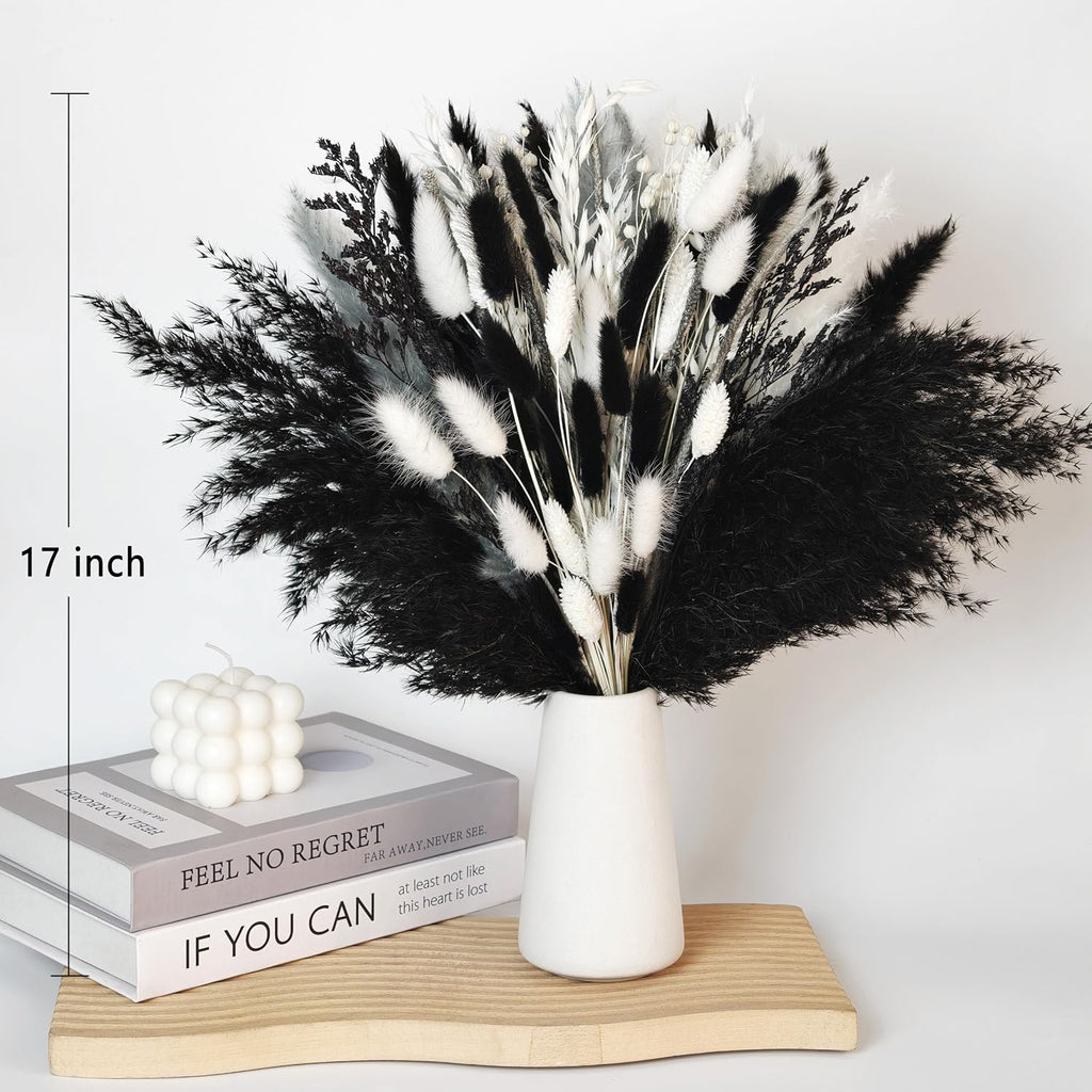 Black Pampas Grass Bouquet, Dried Flowers for Halloween and Boho Home Decor