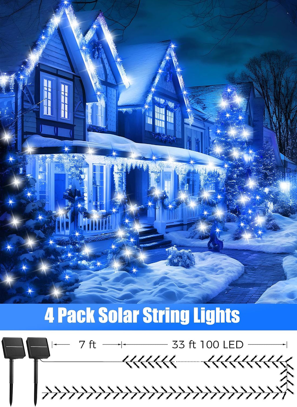 Minetom Solar Christmas Lights Outdoor Waterproof,4Pack Total 160FT 400 LED