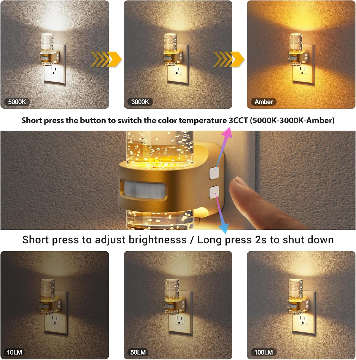JandCase Motion Sensor Night Light, 2 Pack Mini Bubble Night Light