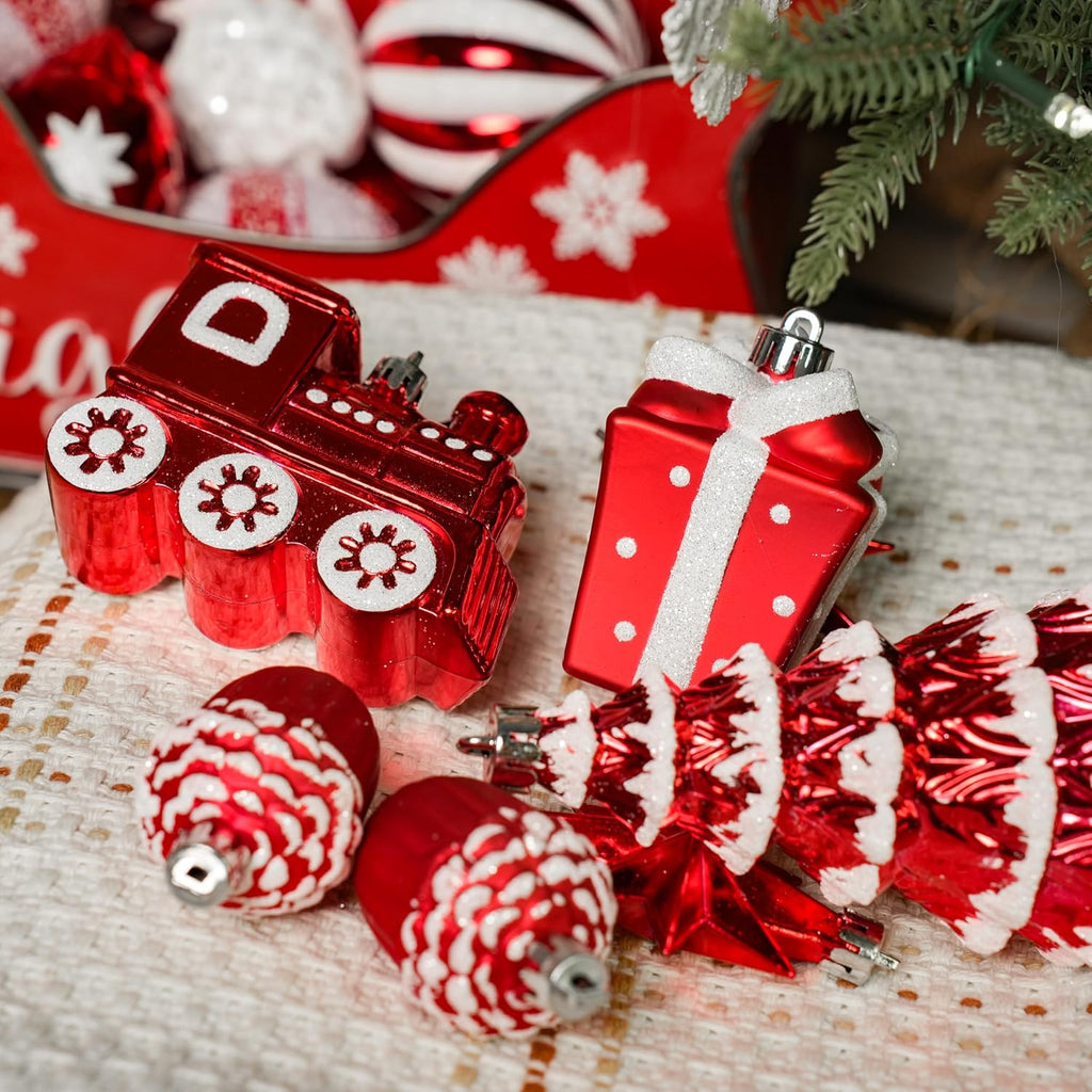 Alupssuc 82pcs Classic Christmas Balls Ornaments Set, Red and White