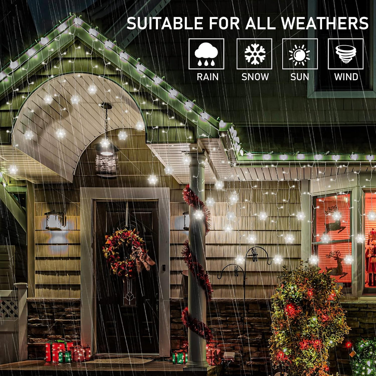 weillsnow White Icicle Lights Outdoor, 29.5 FT 360 LED Snowflake Icicle Lights with 72 Drops,Connectable Waterproof Hanging Christmas String Light for Indoor Outdoor Eaves Window Porch Decoration