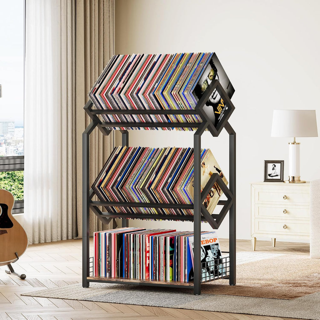 Homeiju 3-Tier Vinyl Record Storage Holder with Dividers