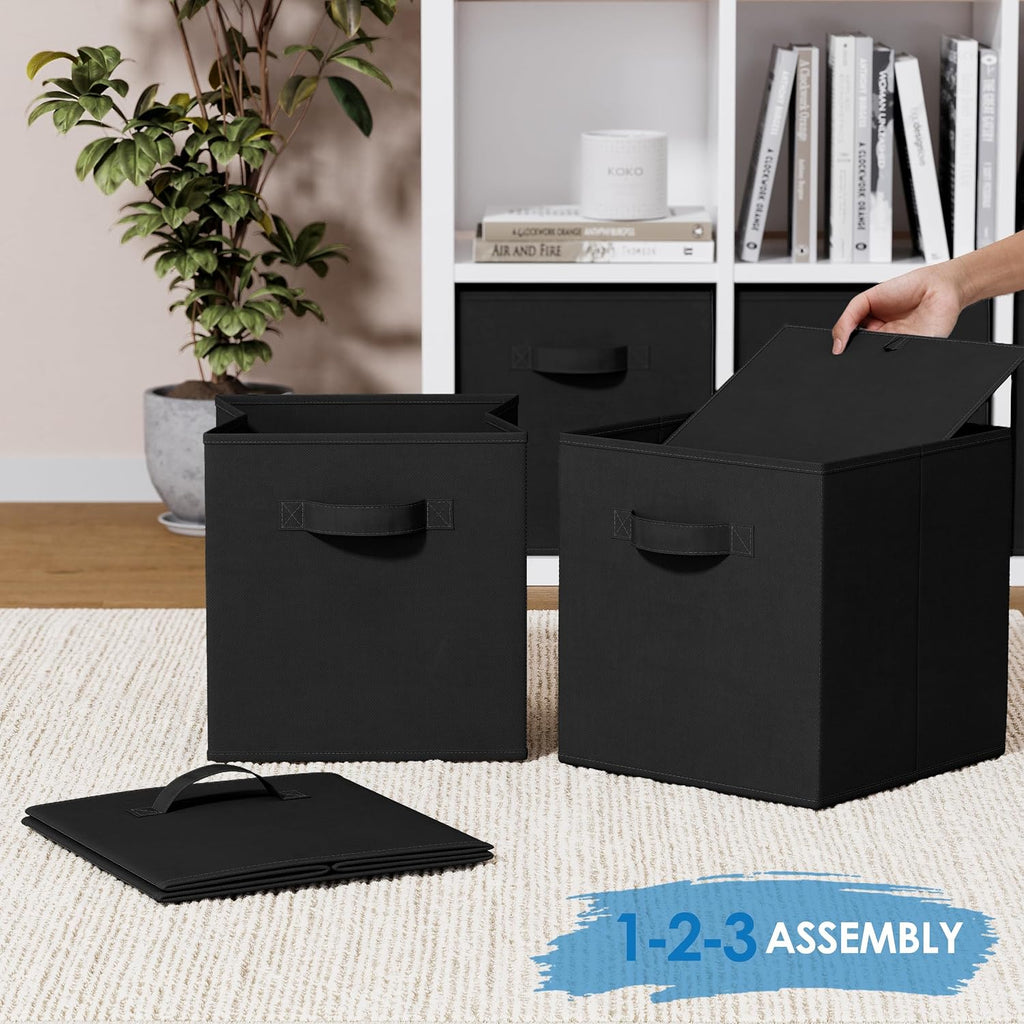Storage Cubes Pack Of 8 - Standard Size Cube Storage Bin 10.5x10.5x11 With Dual Handles For Easy Carrying- Fabric Storage Bins Collapsible (Black)