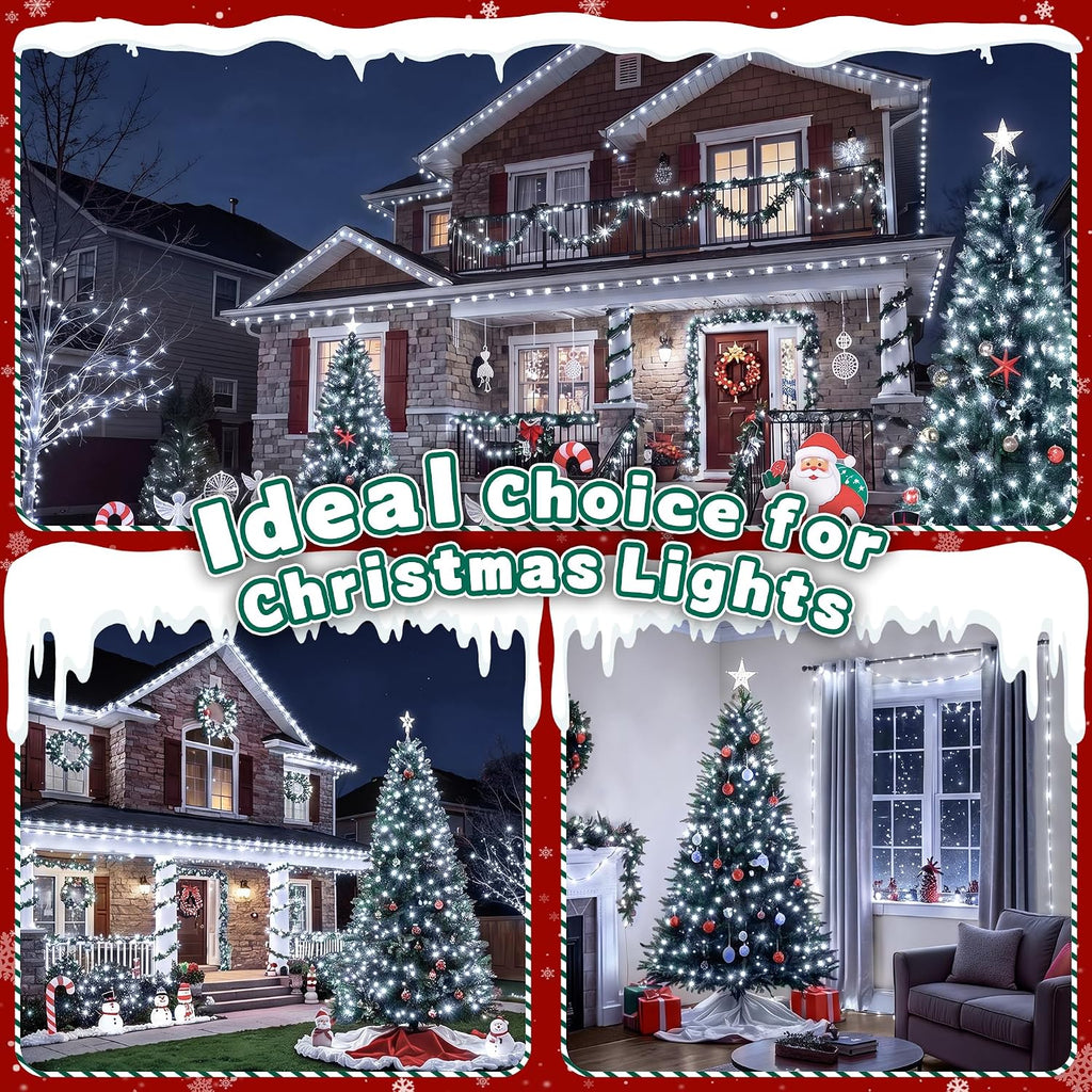 Outdoor Christmas Lights 300 LED 98FT, 13 Modes Cool White