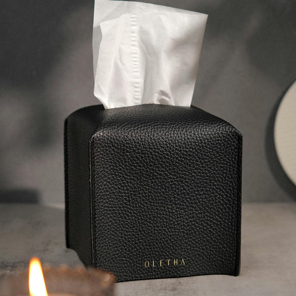 OLETHA Square Tissue Box Cover, Aesthetic Desk Decor, Black, 2 Pack