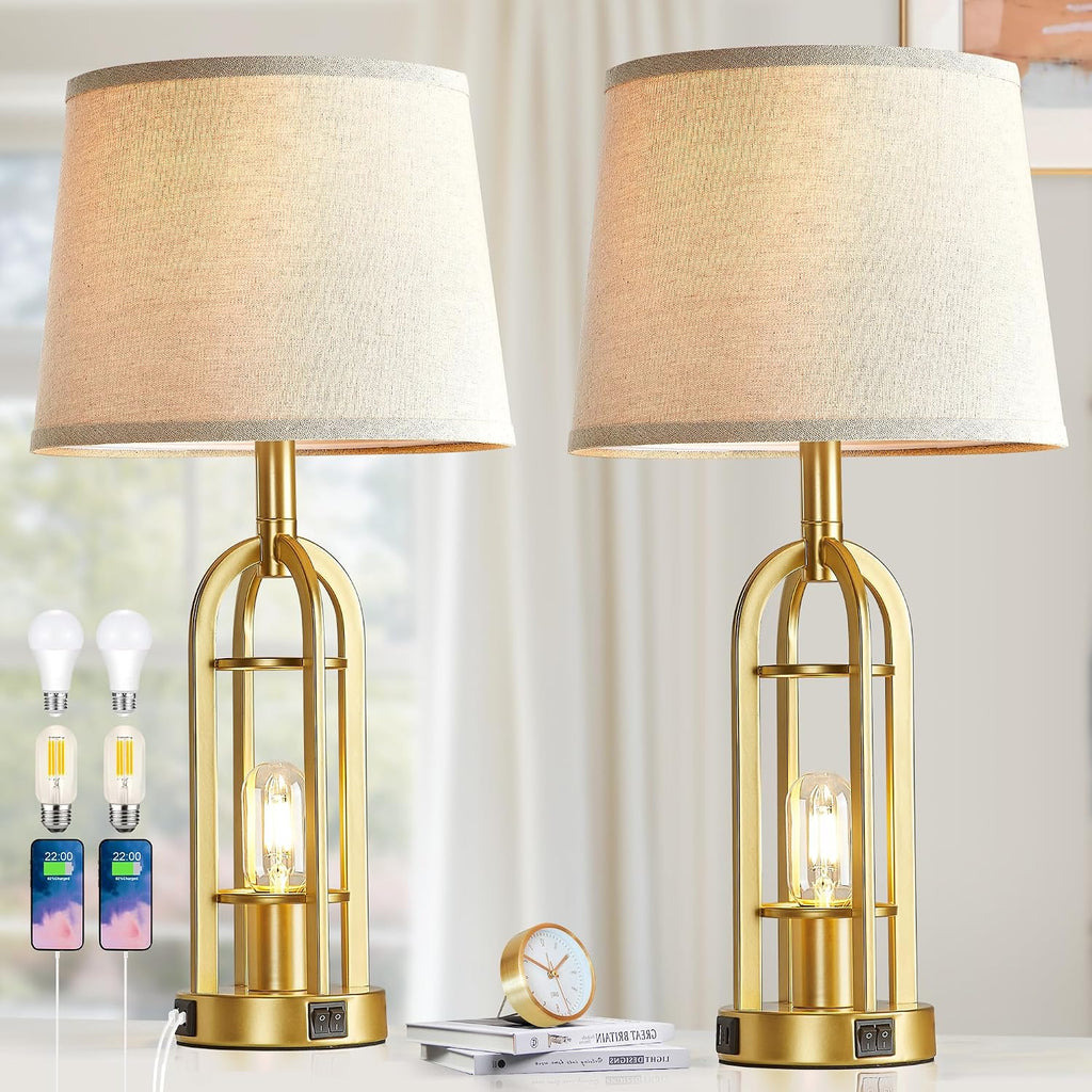 SRJJA 24" Modern Table Lamps for Living Room Bedroom Set of 2, USB A+C