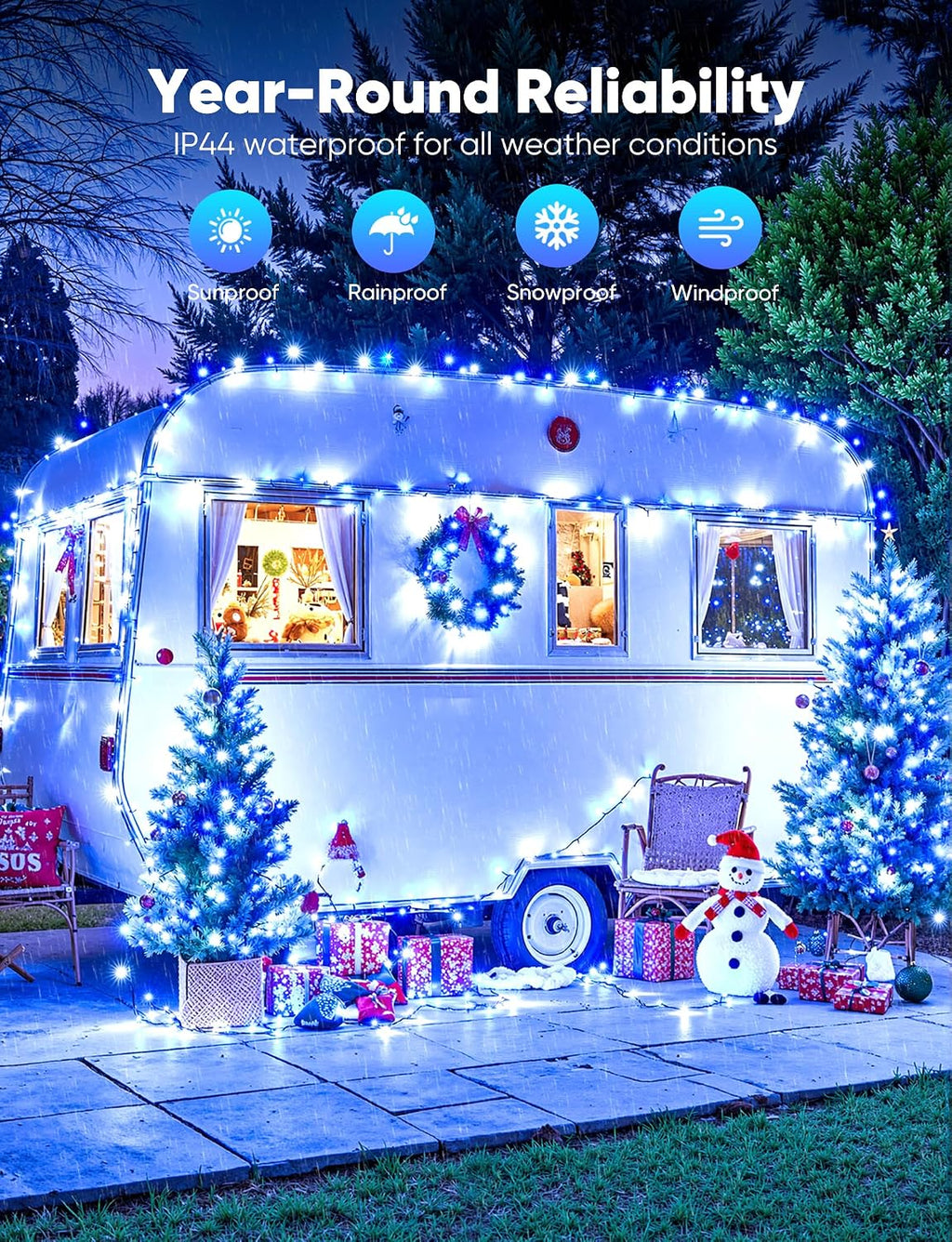 Brightown Christmas Lights Outdoor Battery Operated, 4 Pack Total 132FT 400 LED Battery Fairy Lights with Timer,8 Mode,Waterproof Christmas String Lights for Outside Indoor Bedroom, Blue & White