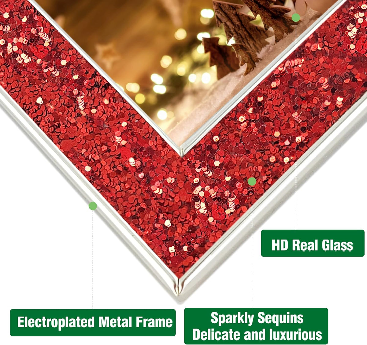 HIKWADERY 8x10 Picture Frame Glitter, Red Bling 8 by 10 Photo Frames with HD Real Glass, for Wall or Tabletop Display, Family Friends Wedding Mother's Day Gift (8 x 10, Red)