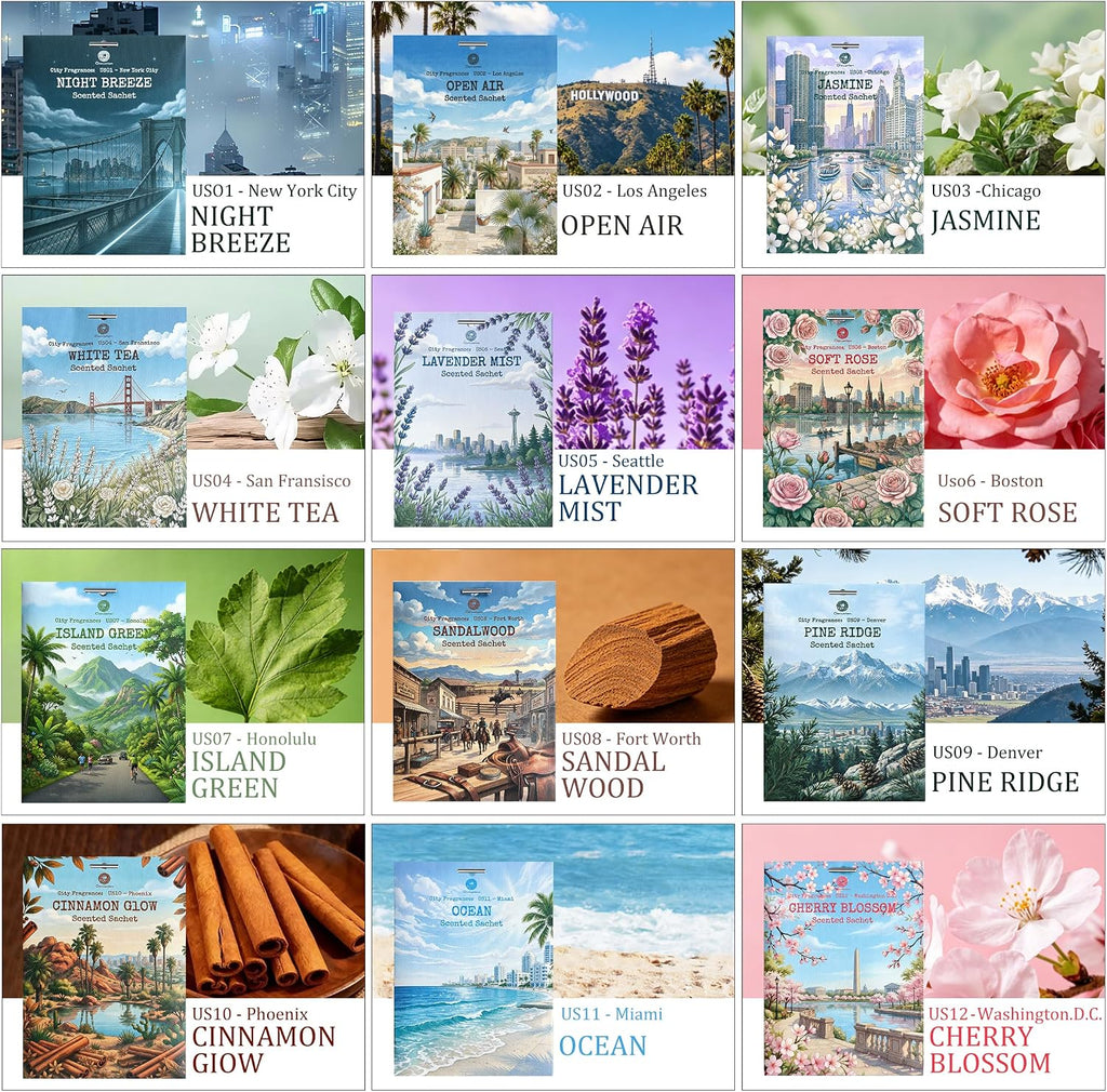 US11-Miami Ocean Scented Sachets for Drawers and Closets,12 Pack