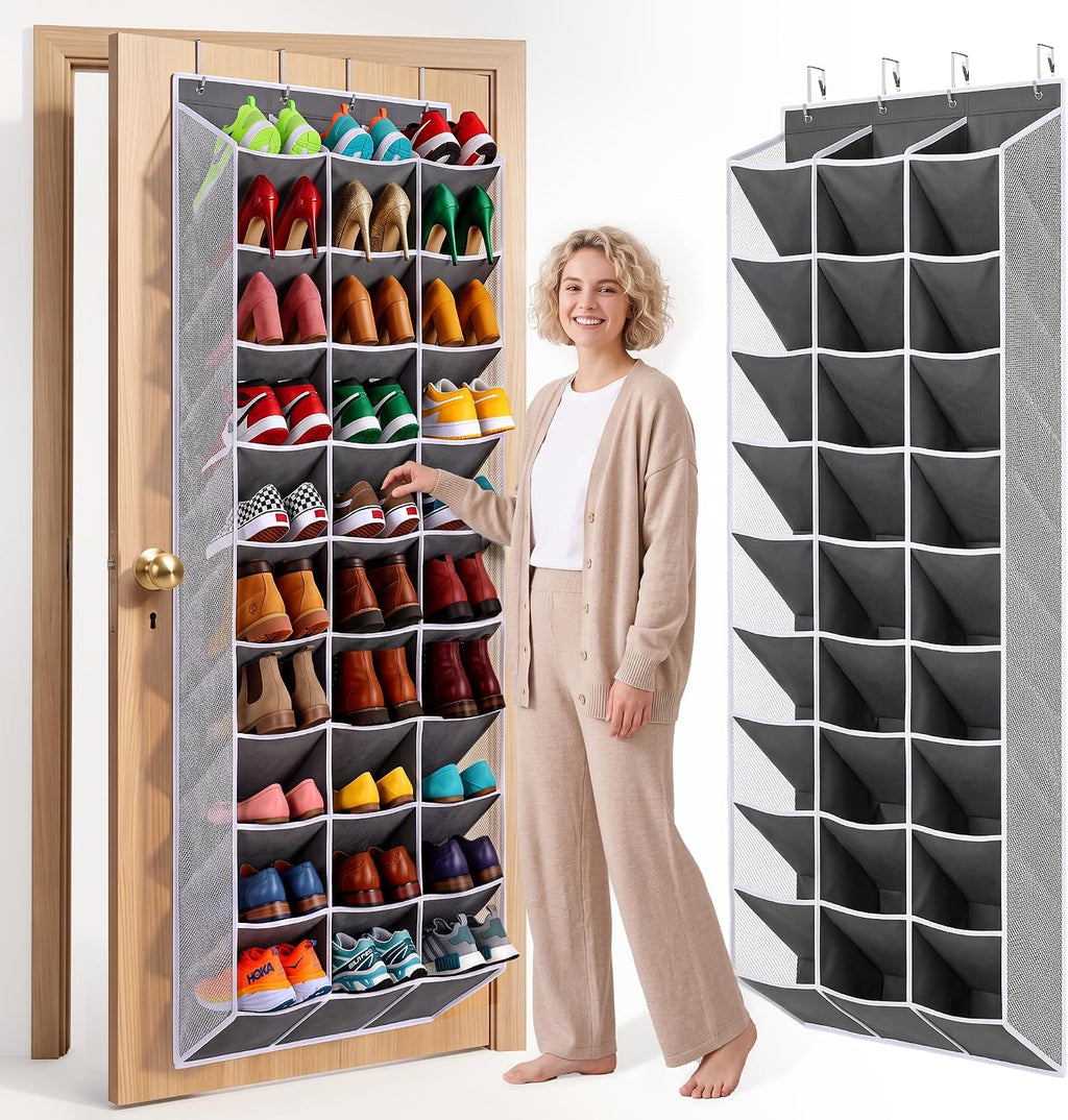 30-60 Pair Over Door Shoe Organizer, 26" Extra Wide Shoe Storage Rack(Grey)