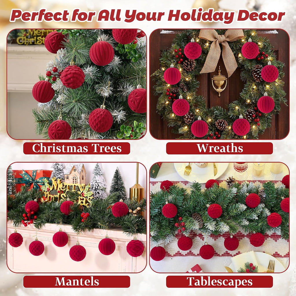 BLEUM CADE 16Pcs Red Velvet Shatterproof Christmas Ball Ornaments
