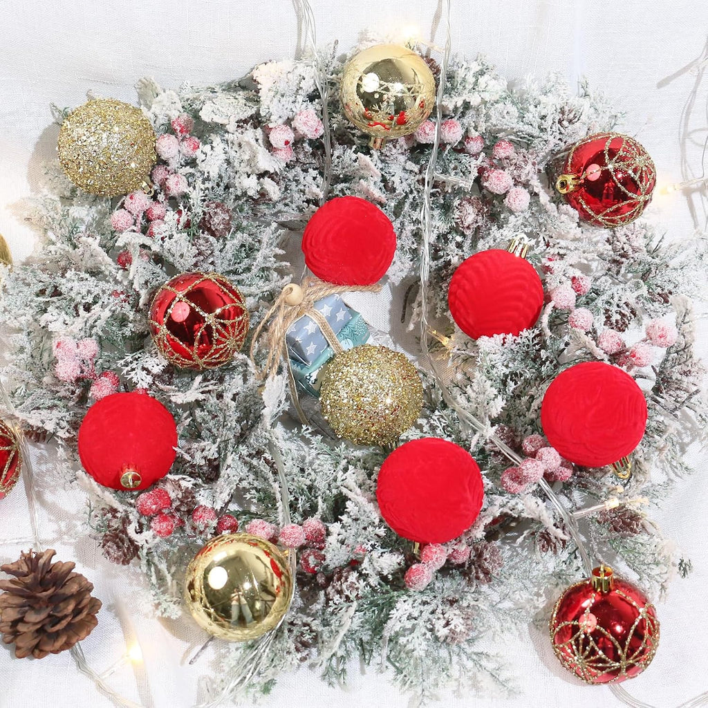 25PCS 2.36In Velvet Red/Gold Christmas Ball Tree Ornaments Decorations Set