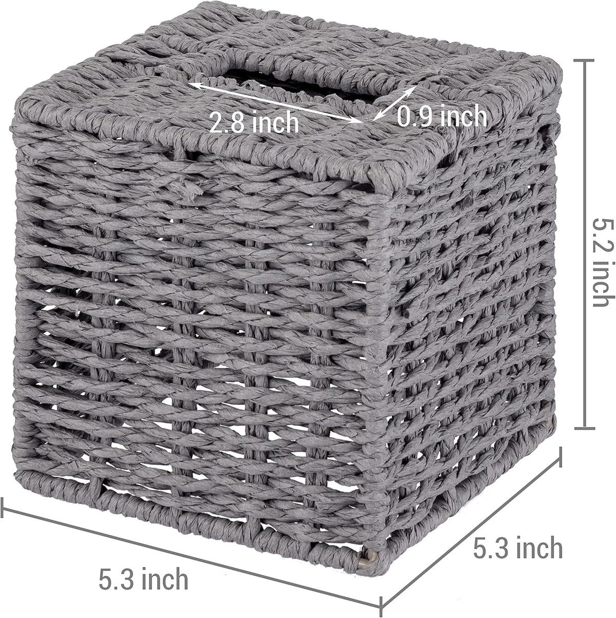 MyGift Gray Tissue Box Cover Square with Lid - Decorative Rattan Kleenex Holder, Woven Cube Tissue Holder for Bathroom Toilet Bedroom Living Room Kitchen Table Desk Office Car