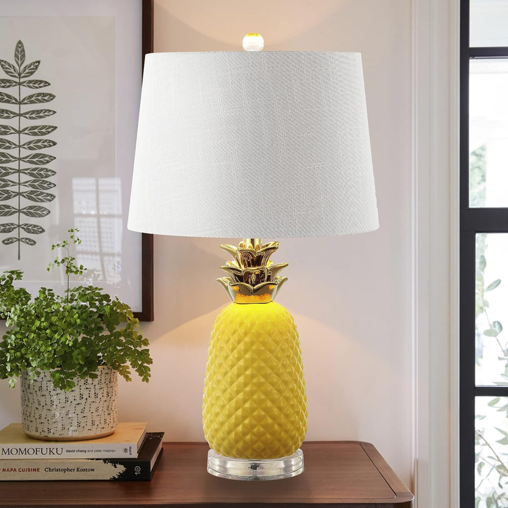 JONATHAN Y Pineapple Ceramic Table Lamp Bedside Nightstand 23", Yellow/Gold