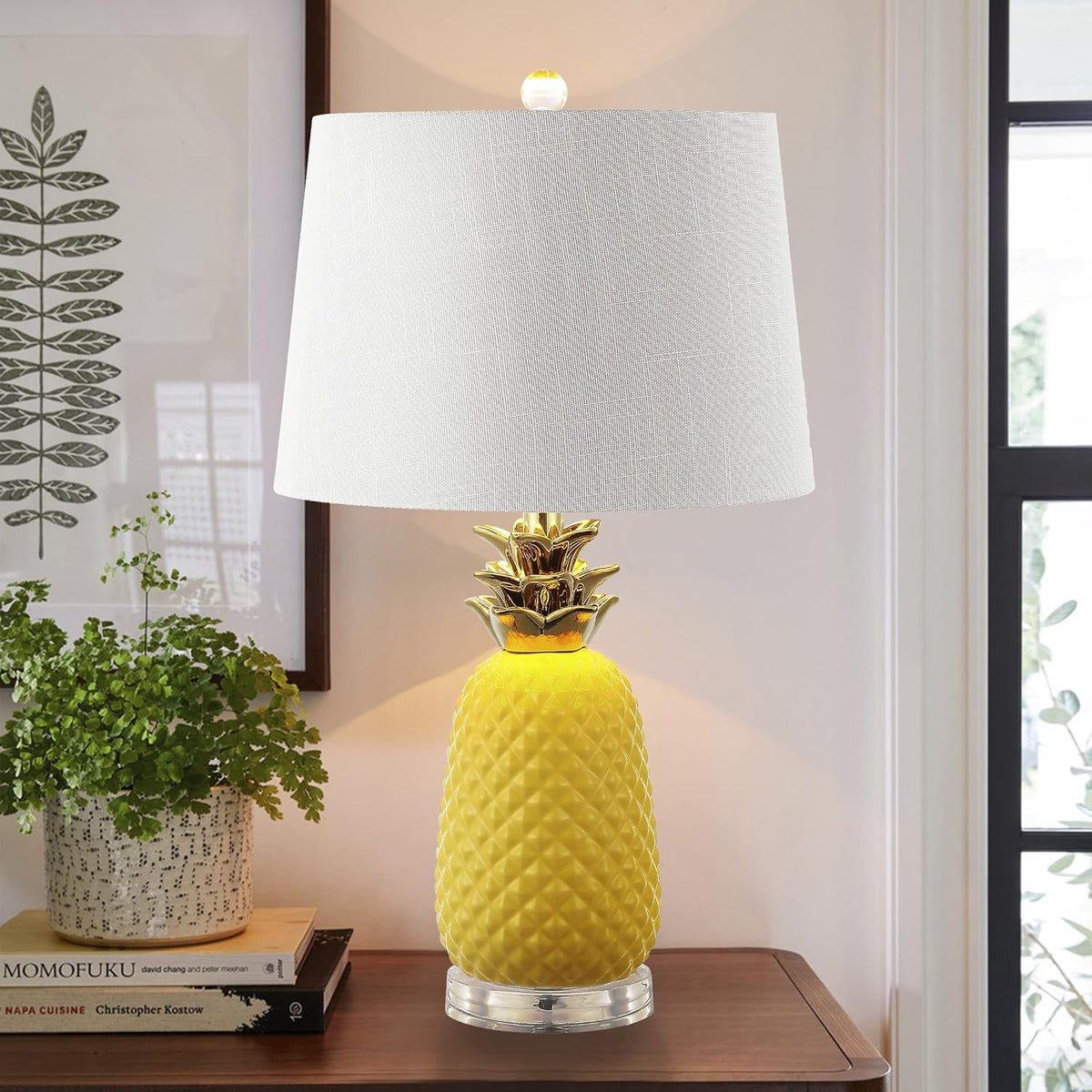 JONATHAN Y Pineapple Ceramic Table Lamp Bedside Nightstand 23", Yellow/Gold
