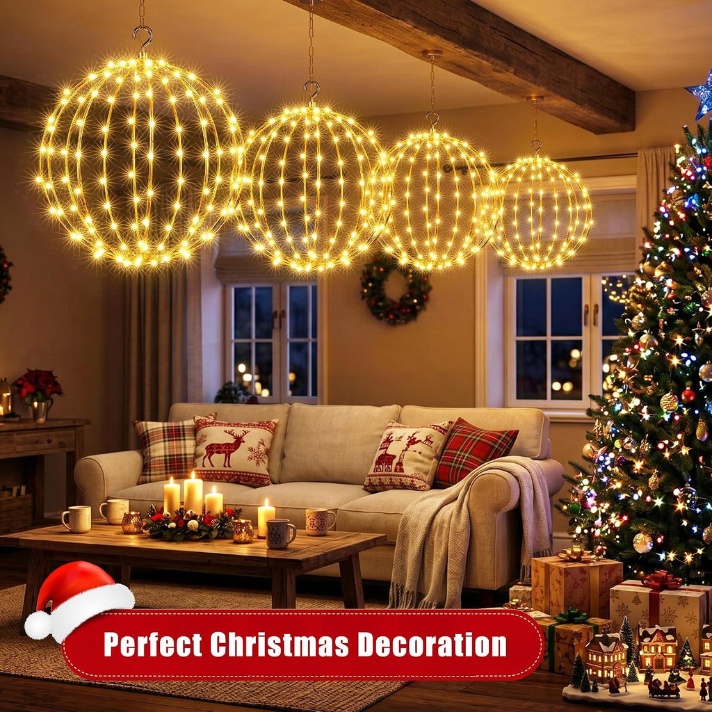 iBaycon 2 Pack Christmas Sphere Lights 11.8 in Battery Operated, Warm White