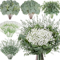 Palonu 200 Pcs 5 Kinds Mixed Artificial Eucalyptus Leaves Stems Bulk Babys Breath Eucalyptus Bundle Faux Plants Greenery for DIY Bouquets Floral Arrangement Wedding Engagement Party Decor