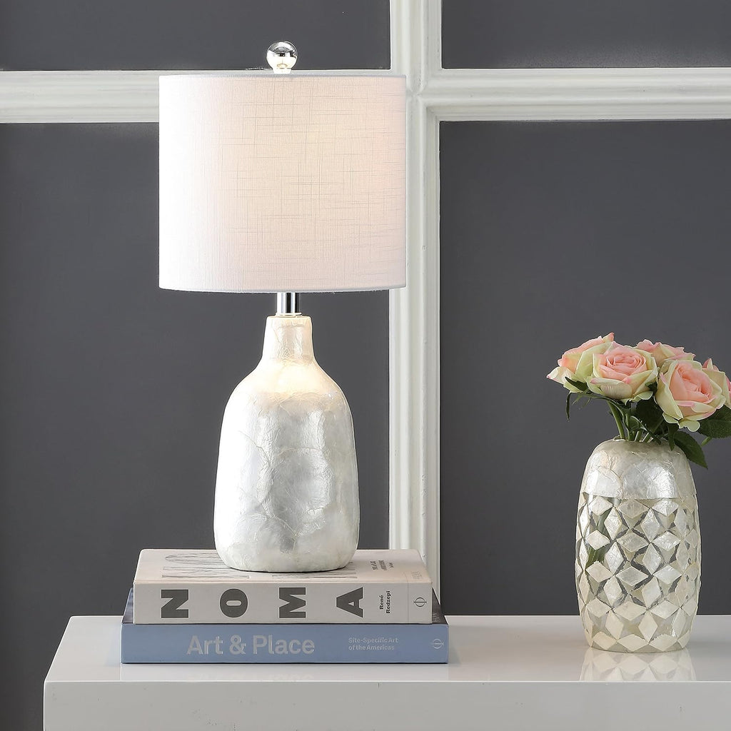 JONATHAN Y Lucille 21" Capiz Seashell Table Lamp, Pearl White