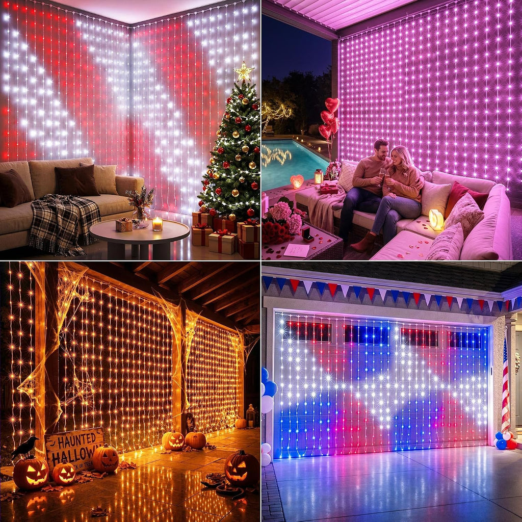 Brizled Halloween Curtain Lights String, 256 LED 5.2 x 5.2ft Color Changing