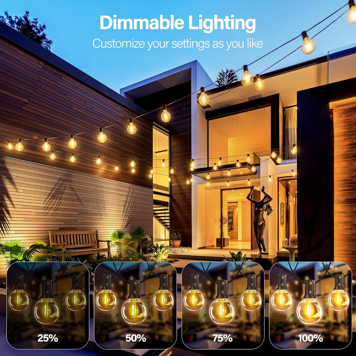 Outdoor String Lights, 100FT G40 Patio Lights with Remote, Balck