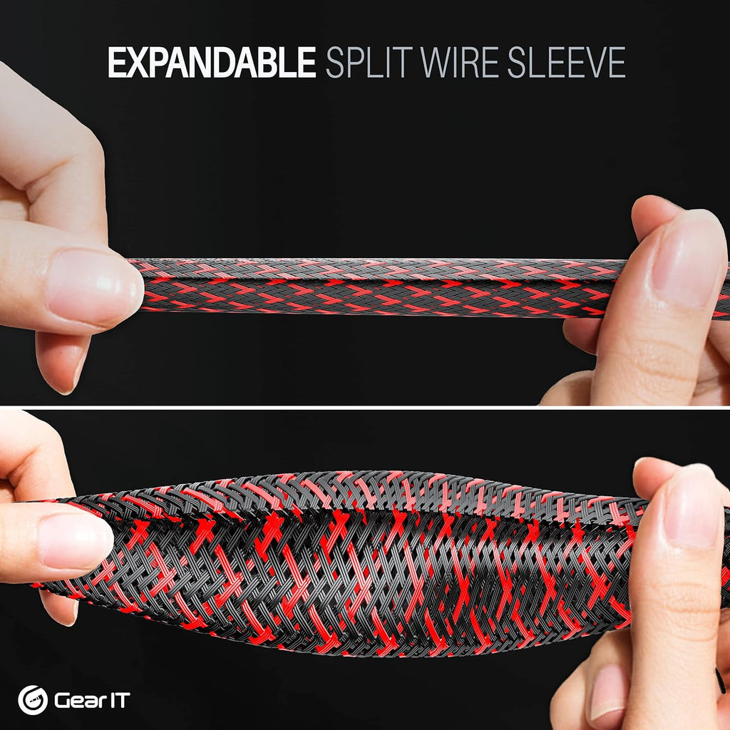 GEARit Split Wire Loom 1/2in 25ft Black/Red Cord Cover Pet Chew Protector