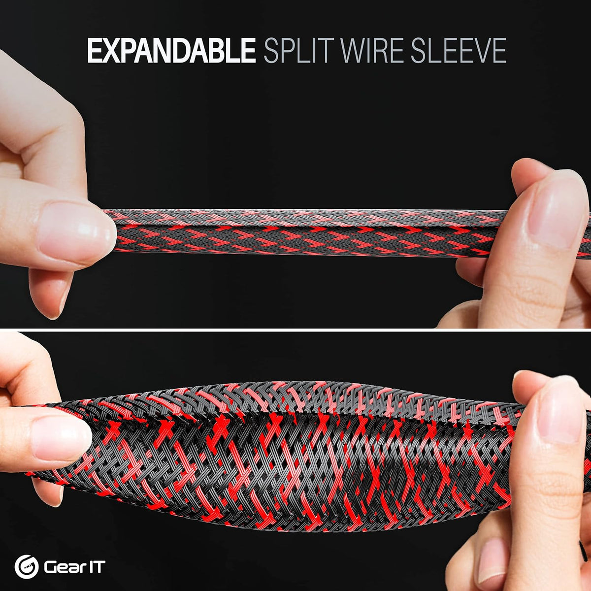 GEARit Split Wire Loom 1/2in 25ft Black/Red Cord Cover Pet Chew Protector