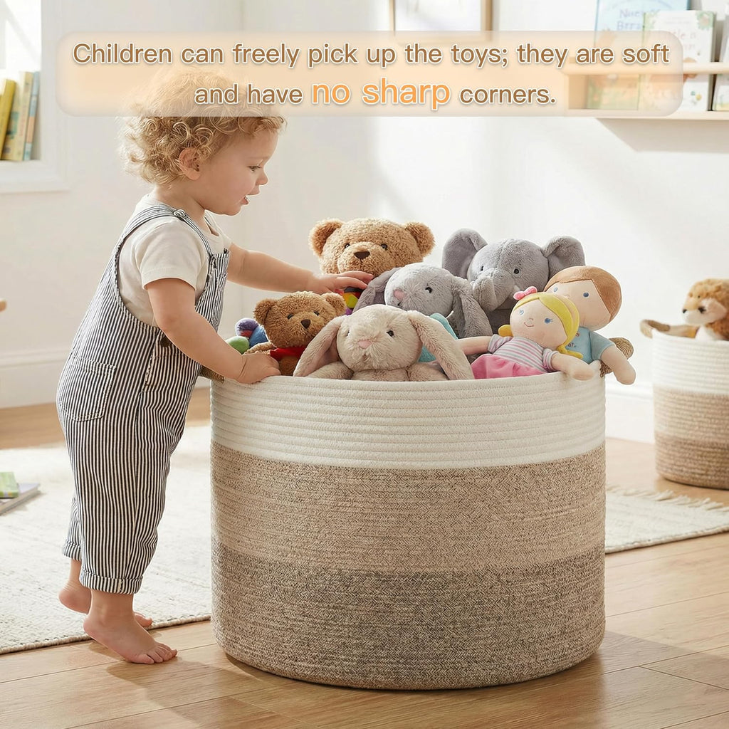 Artfeel 100L Large Cotton Rope Basket, Decorative Woven Blanket Storage for Living Room, Boho Toy Storage & Toy Box for Kids, Versatile Laundry Basket & Nursery Hamper for Blankets(BrownYellow)