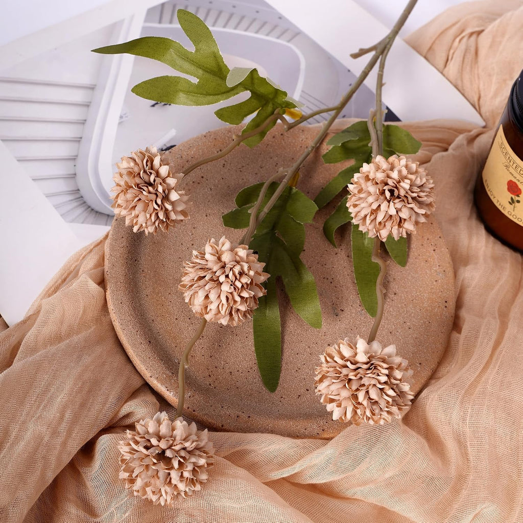 Mixed 10 Pcs Artificial Pompon Mum Set-8 Chrysanthemum & 2 Rose Red Daisy, Brown Silk Faux Flower for Vase Fall Floral Arrangements Wedding Centerpiece DIY Home Indoor Outdoor Decor (No Vase)