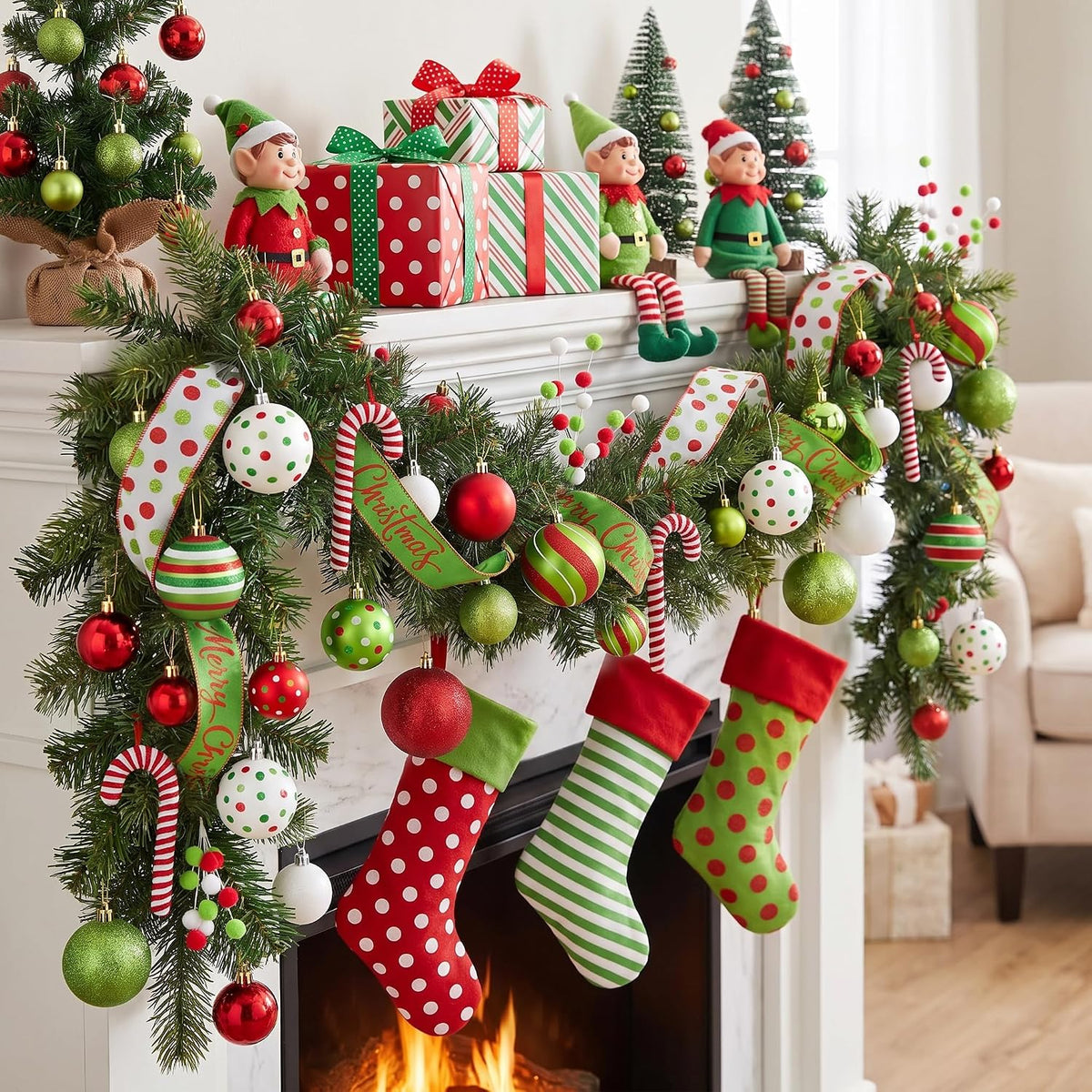 88 Pcs Christmas Tree Ball Ornaments Set, Red Green White