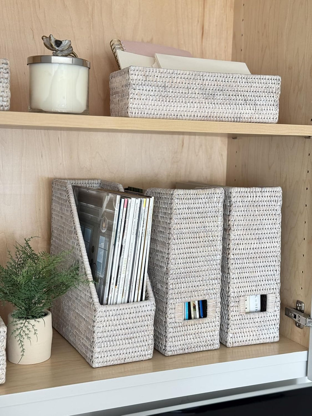 Kouboo La Jolla Rattan Magazine File, Desk Paper Organizer, White Wash