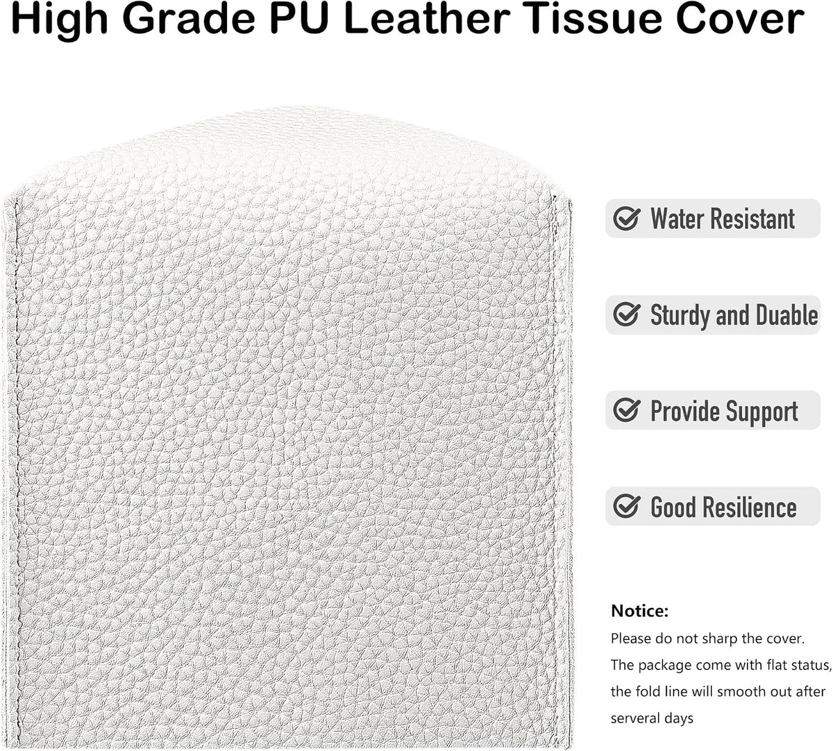 Square Tissue Box Cover PU Leather Tissue Holder for Bathroom, Cube Décorative Organizer, Tissue Paper Dispenser for Bathroom, Kitchen, Bedroom, Office, Tabletop (2, White)