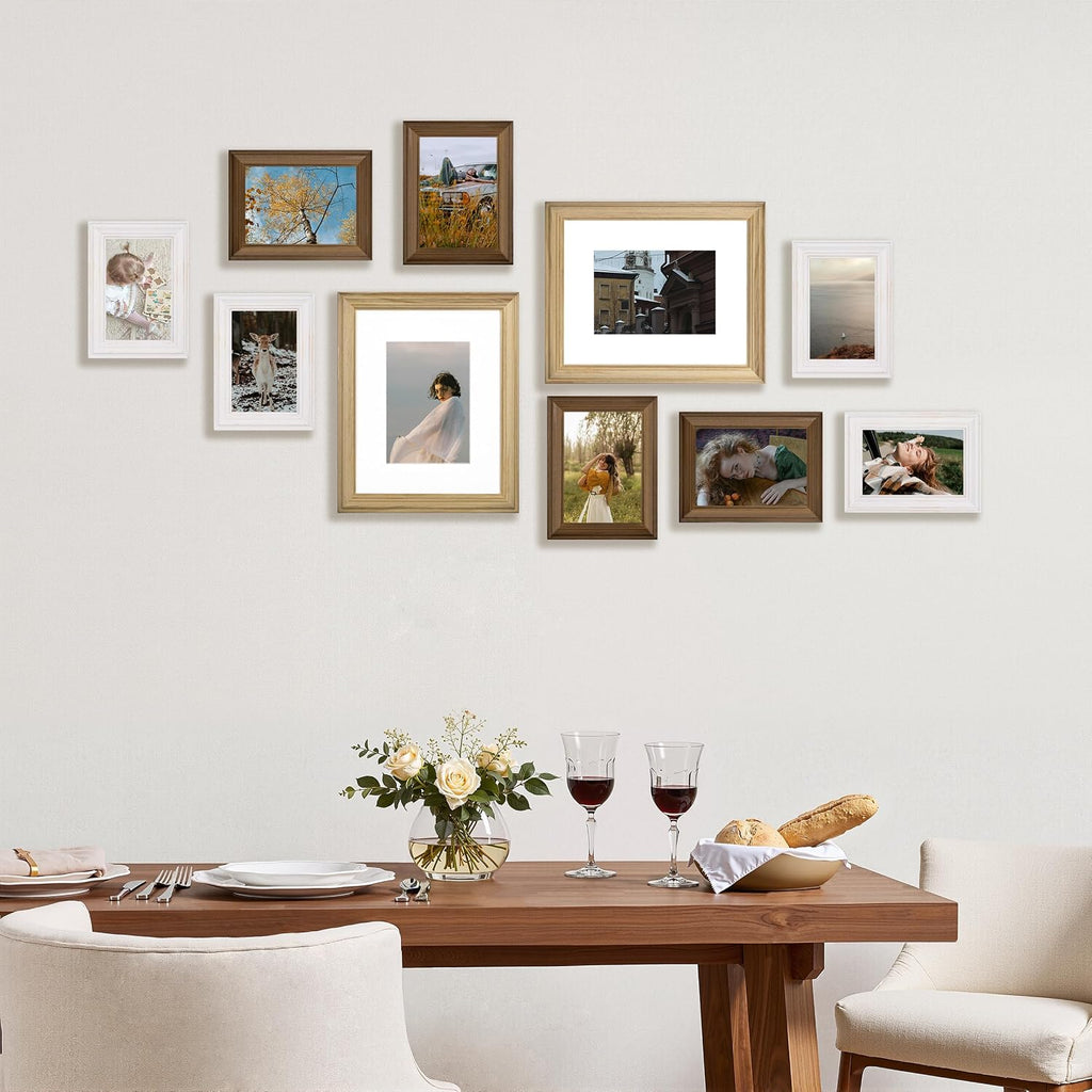 eletecpro Gallery Wall Frame Set of 10, Natural, White, Brown