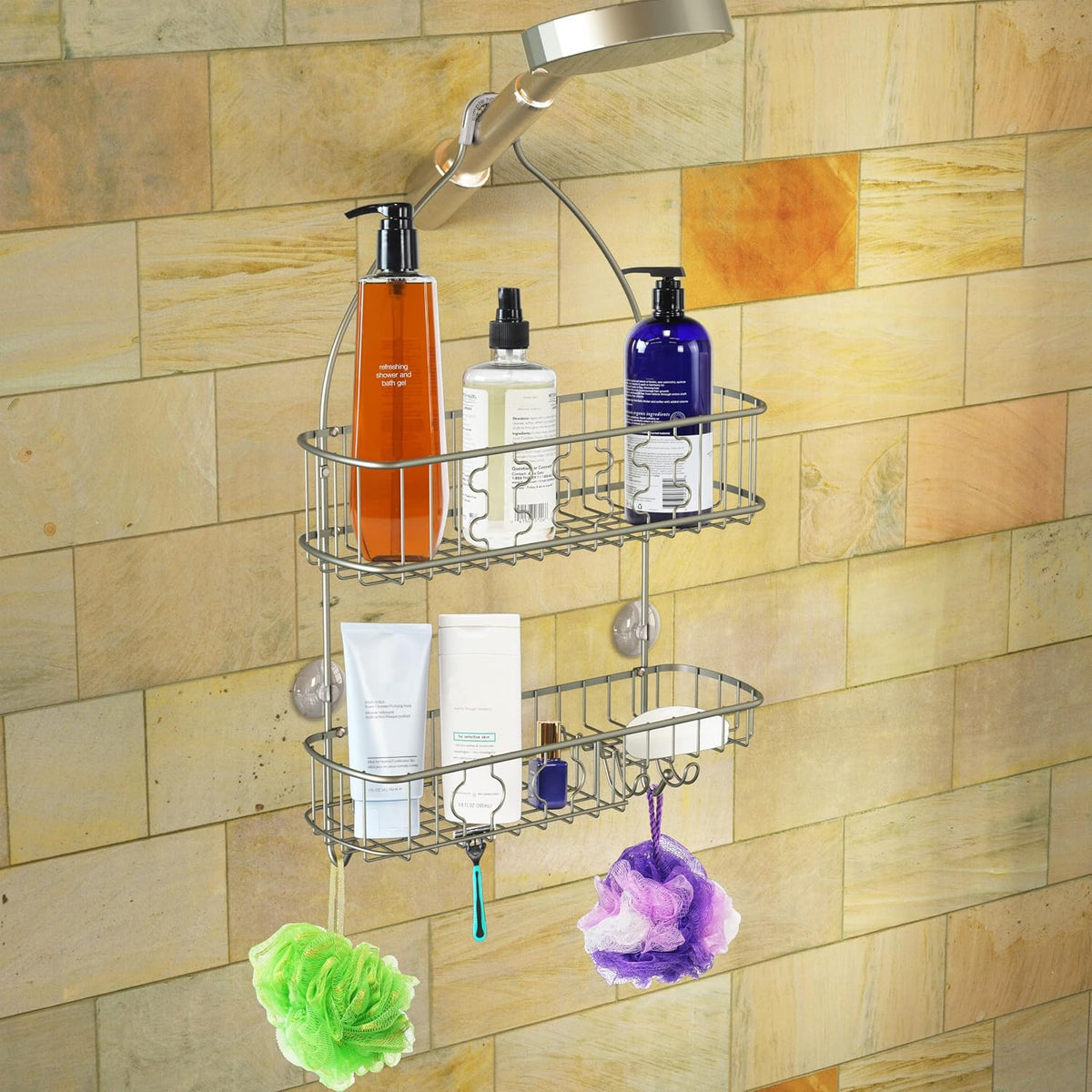 Simple Houseware Bathroom Hanging Shower Head Caddy Organizer, Silver