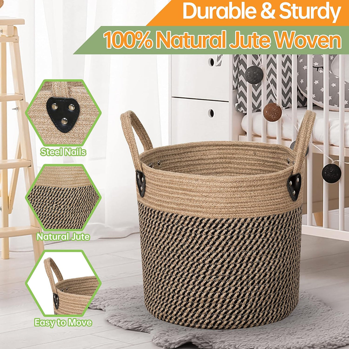 ZOES HOMEWARE Plant Basket for Indoor Plants with Handles,Jute Rope 12"x12"