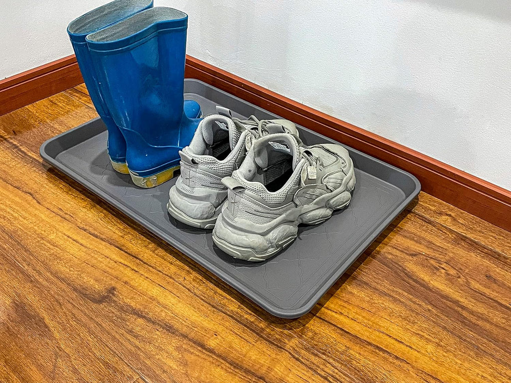 PetLike Boot Tray for Entryway Indoor, Pet Food Mat, 23 x 15.5 inch 2 Packs, Waterproof Rubber Shoe Tray for Indoor and Outdoor, Multi-Purpose Trays for Boots, Shoes, Pets, Garden