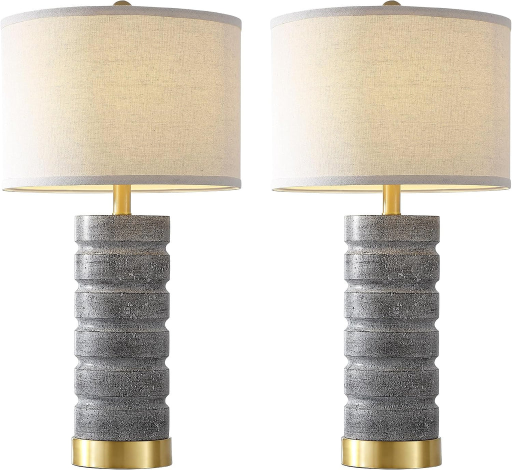 AIEAMPDO 26" Travertine Resin Table Lamps for Bedroom Set of 2, Gray