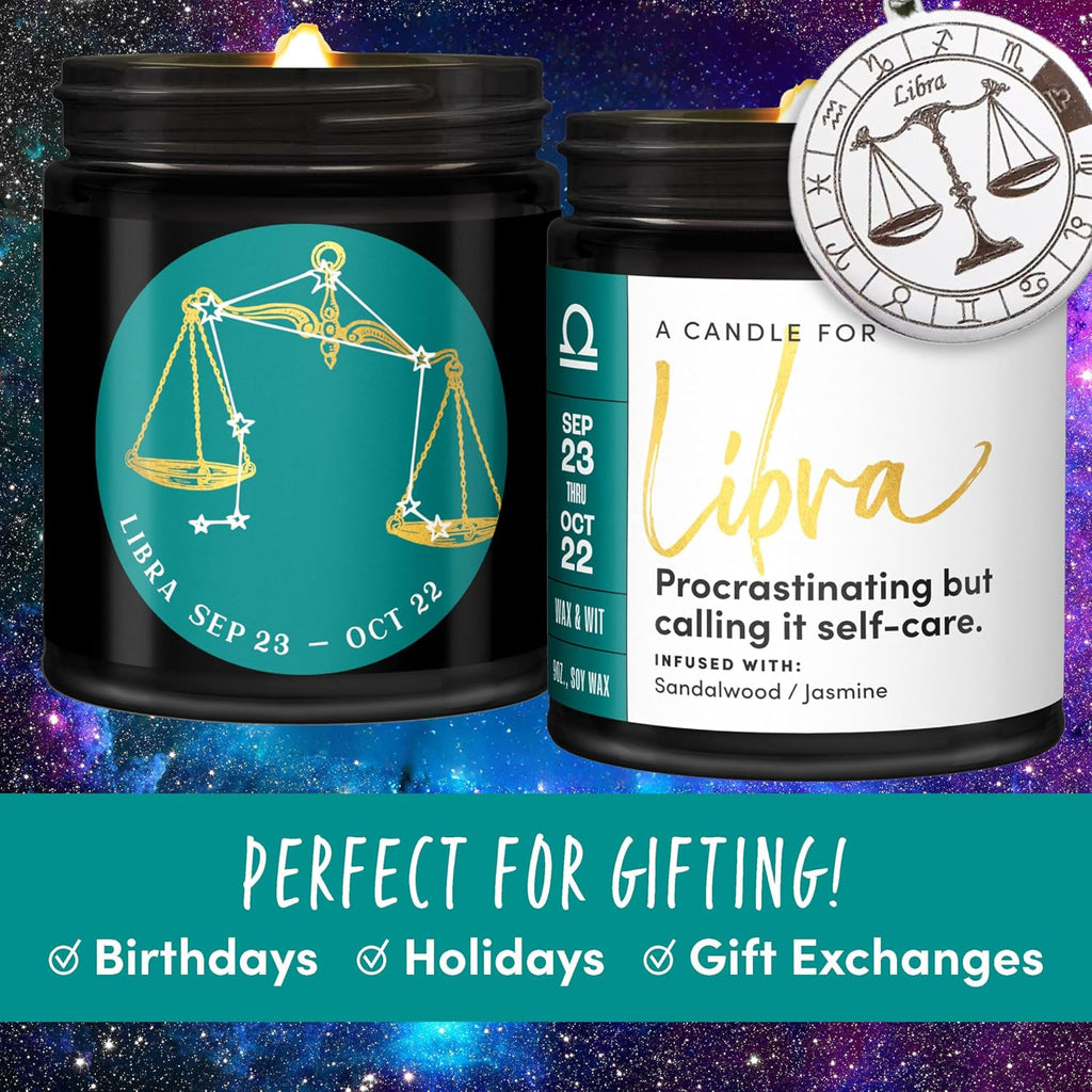 WAX & WIT Libra Gifts for Women, Zodiac Gifts for Women, Astrology Gift, Zodiac Candles, Libra Candle, September October Birthday Gift for Woman, Astrology Candle - 9oz