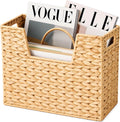 Wicker Magazine Basket with Handle, 2 Compartments