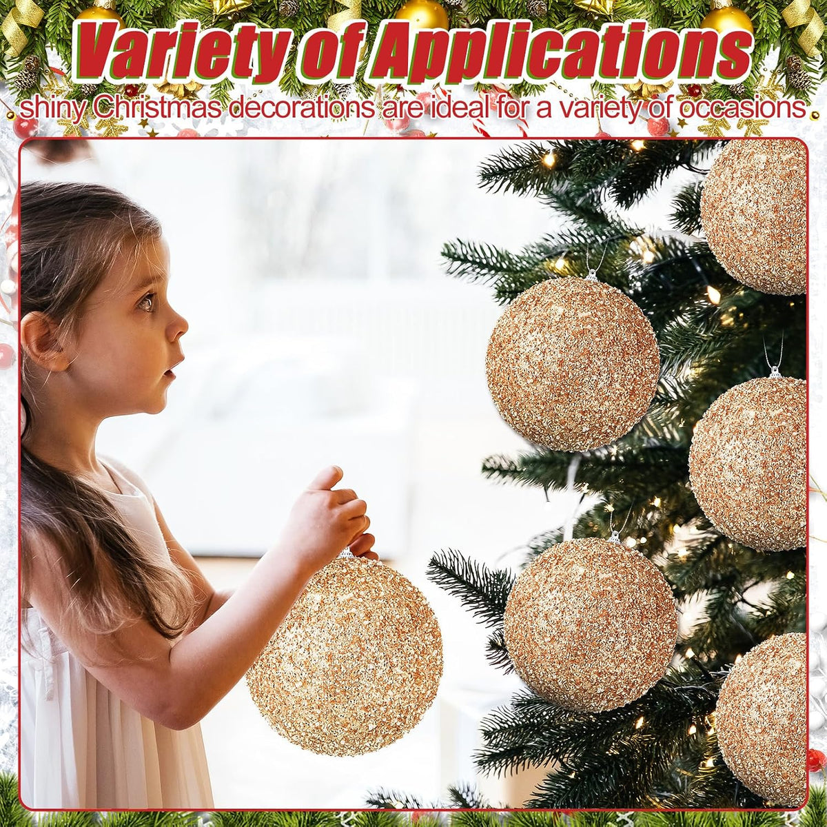 Wettarn 12 Pieces Champagne Gold Large 6" Christmas Balls Ornaments