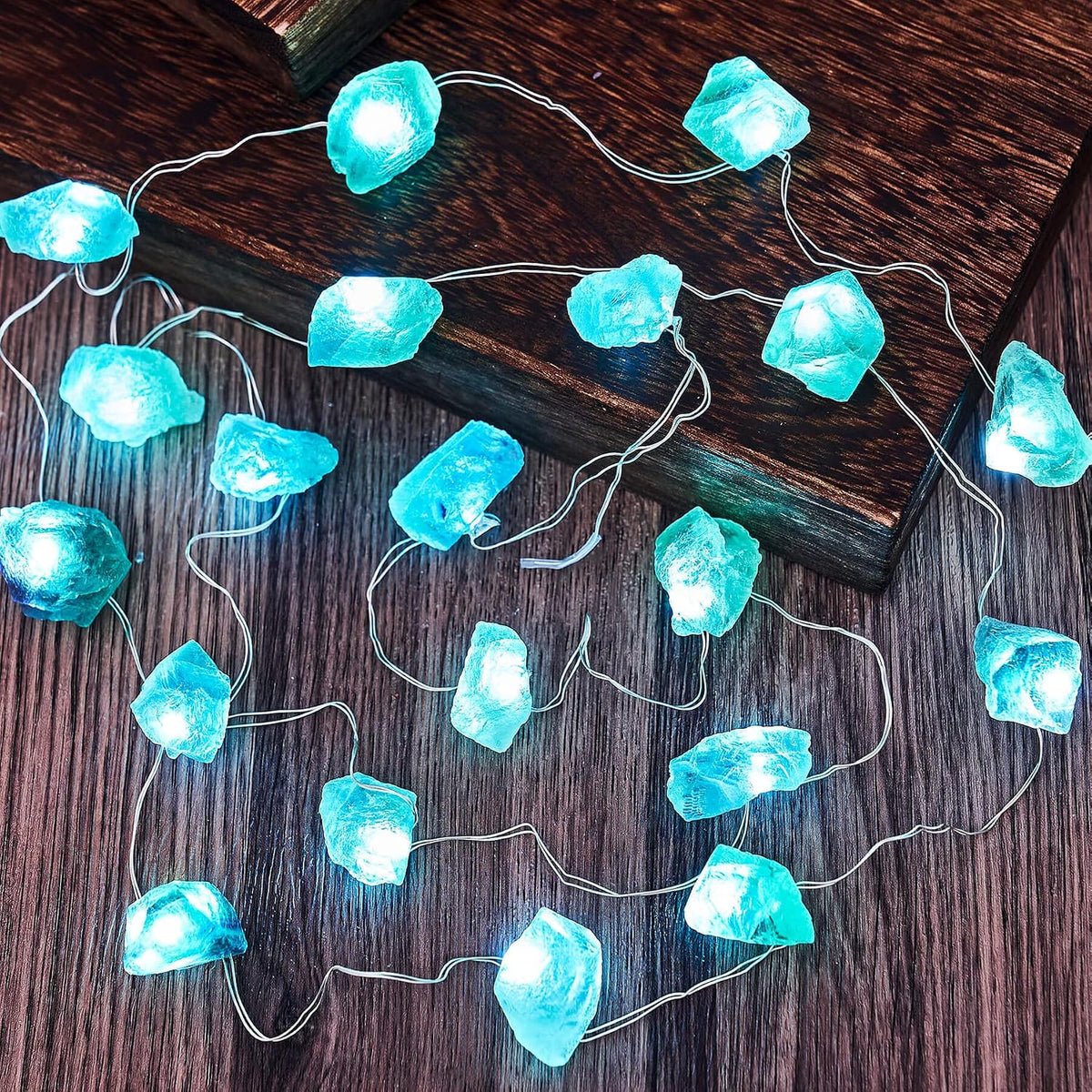 Natural Fluorite Crystal String Lights Indoor Color Change Novelty Geode Fairy Decorative Lights 9ft 20 LEDs Battery Operated or USB Plug in for Bedroom Mood Accent Christmas Decoration