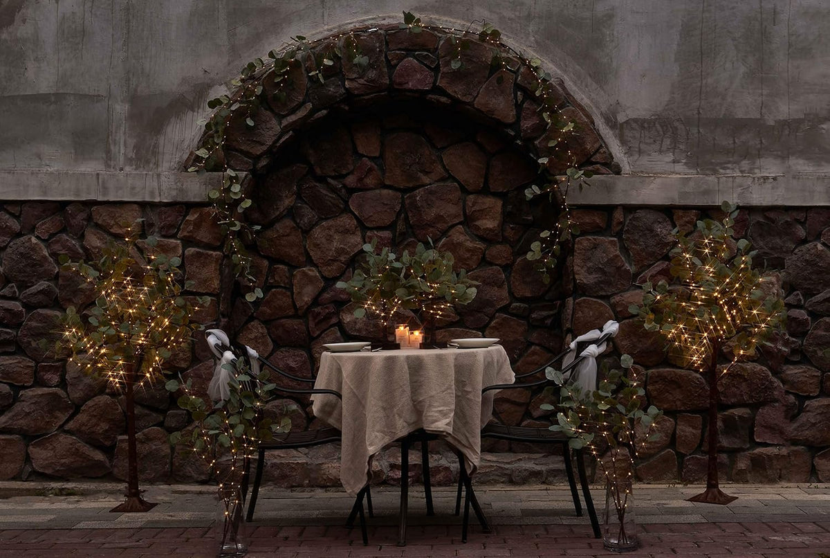 LITBLOOM Lighted Eucalyptus Branches 24IN 36 LED with Timer Battery Operated Lit Artificial Greenery for Wedding Party Home Spring Decoration Indoor Outdoor