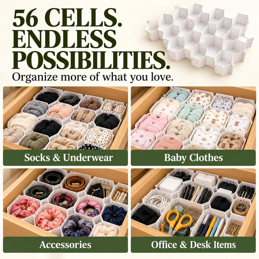 Evelots 4-Pack Honeycomb Drawer Organizers, 112 Cells, Expandable Dividers