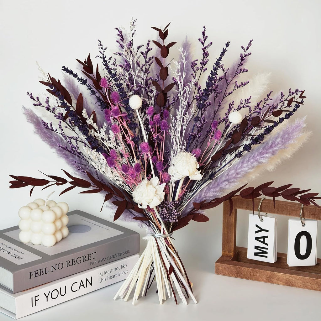 Purple Boho Dried Flower Bouquet 17" Handmade Pampas Decor