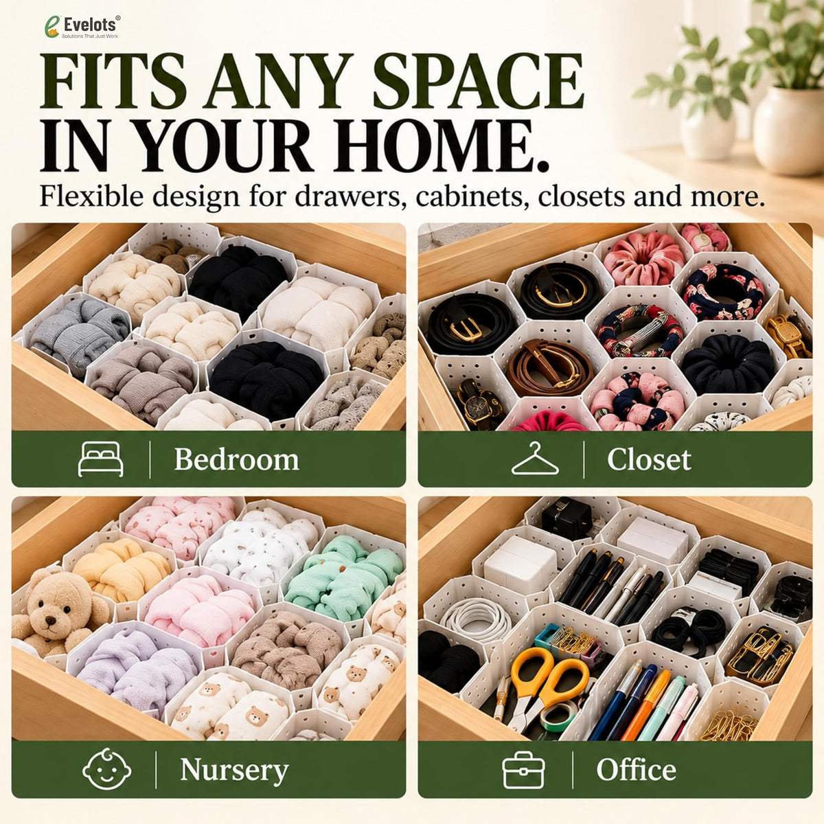 Honeycomb Drawer Organizer Storage Divider Socks Underwear Arts & Crafts Desk-2 Packs