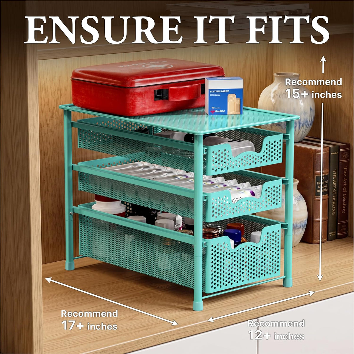 Simple Houseware Stackable 3 Tier Slide Basket Organizer Drawer, Turquoise