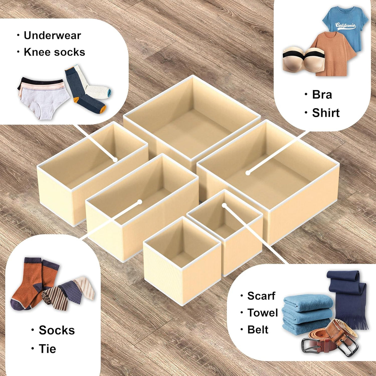 Simple Houseware Foldable Drawer Organizer Stocking Bin, Set of 12, Beige