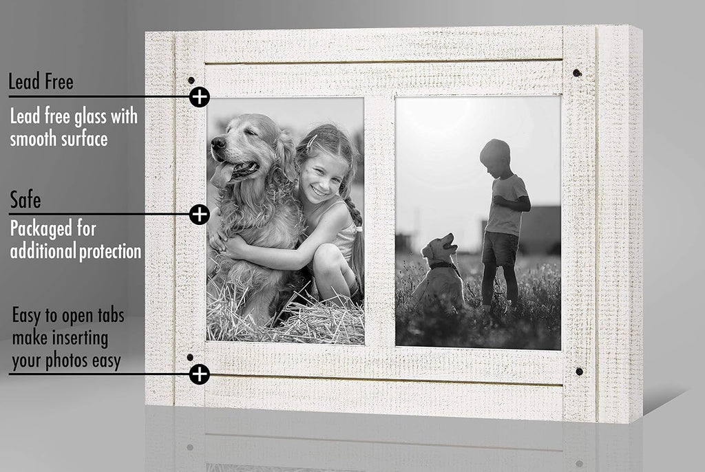 Americanflat 5x7 Double Picture Frame - Distressed Wood - Aspen White