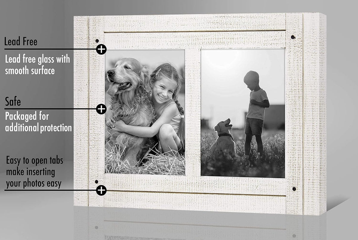 Americanflat 5x7 Double Picture Frame - Distressed Wood - Aspen White