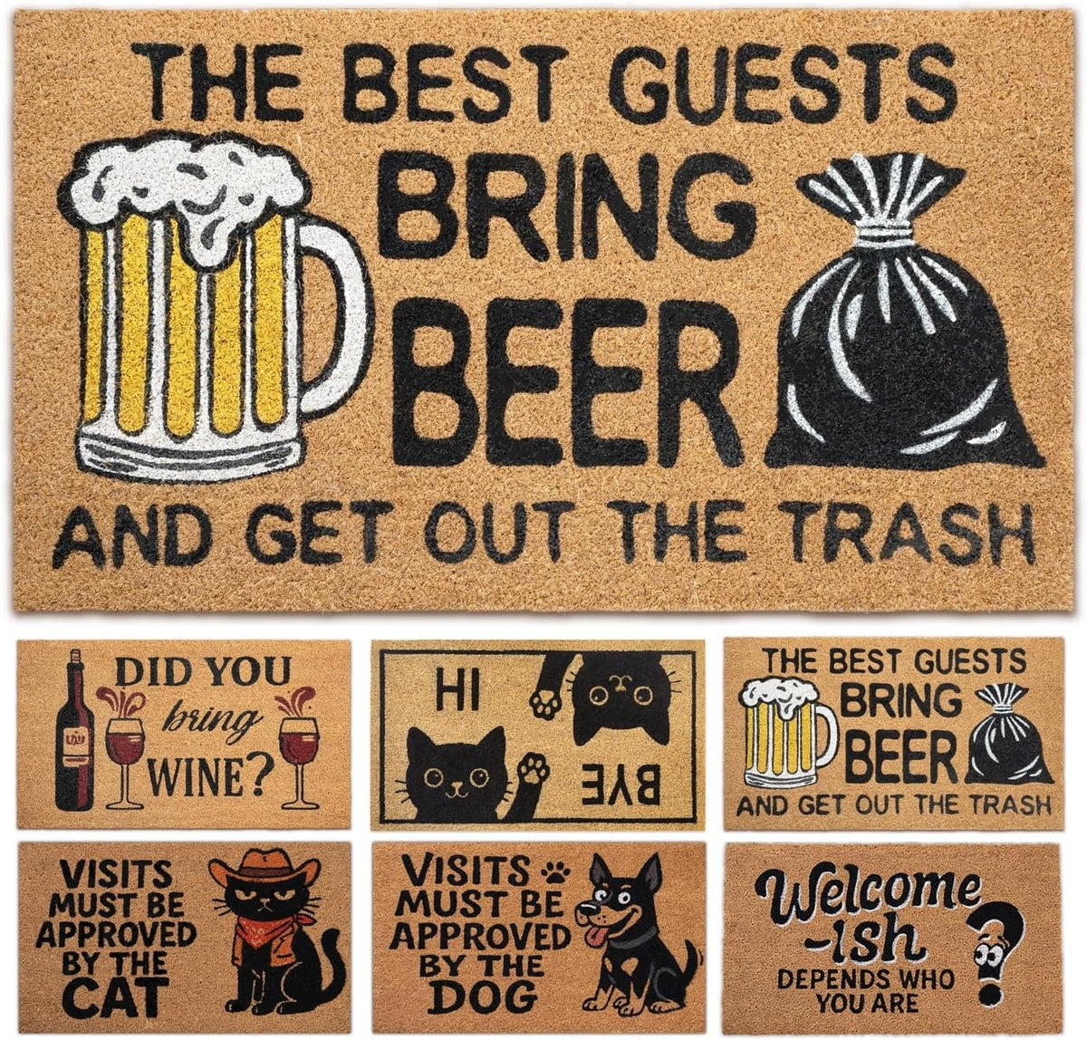Funny Coir Door Mats Outside and Inside, Beer, 17 x 30 in