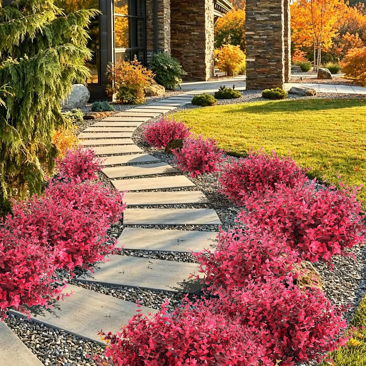 RECUTMS 8Pcs 13.8" Artificial Ferns for Outdoor Fake Fall Eucalyptus Leaves